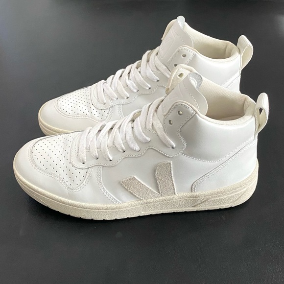 Veja V-15 White Leather High Top Sneakers Size 7 Like New - Picture 5 of 15